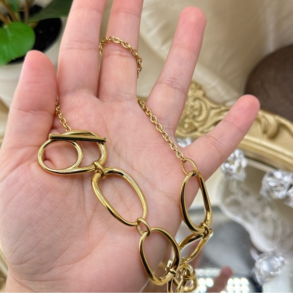 Modern Chunky Gold Plated Chain Necklace – 16.9” Stainless Steel - Picture 12 of 16